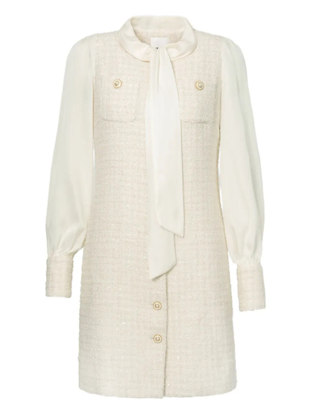 WEILL PARIS mini tweed pussy bow dress | White | Image 1