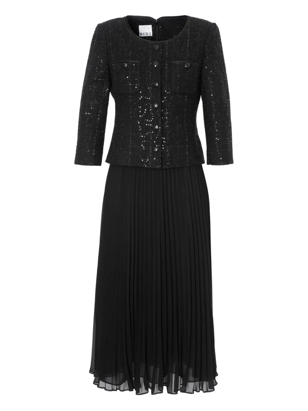 WEILL PARIS midi bi-material pleated dress | Black | Image 1