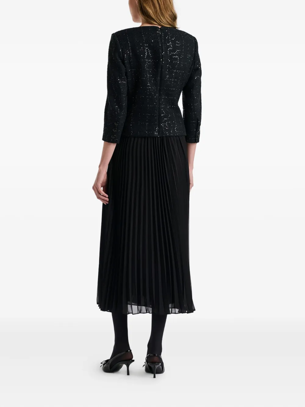Weill Paris Midi Bi-material Pleated Dress In Black