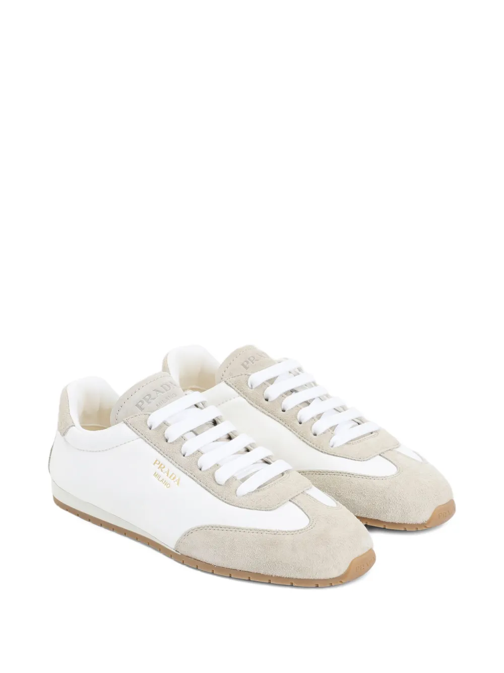 Prada lace-up leather sneakers - Beige