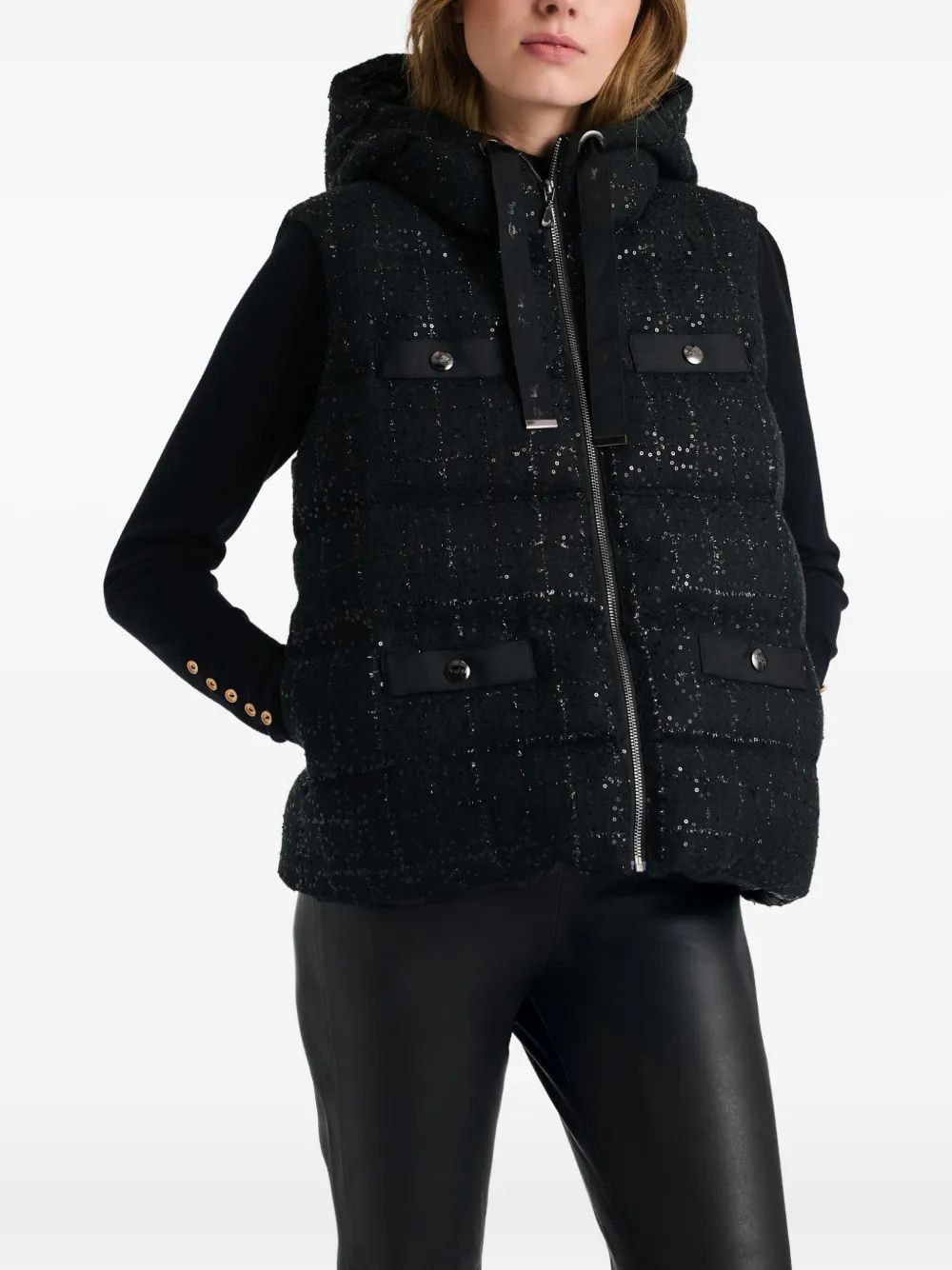 Weill Paris Sleeveless Tweed Down Gilet In Black