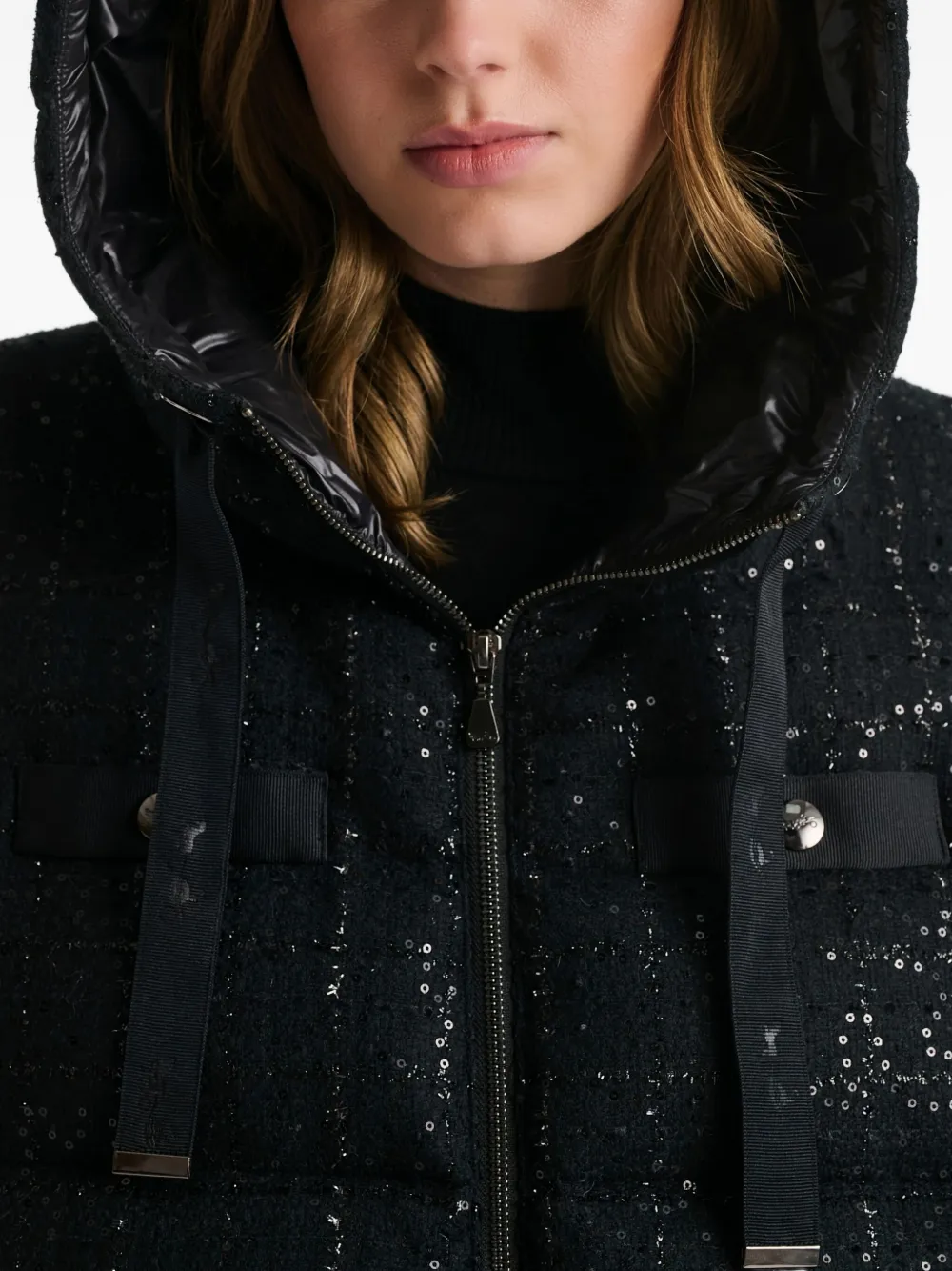 Weill Paris Sleeveless Tweed Down Gilet In Black