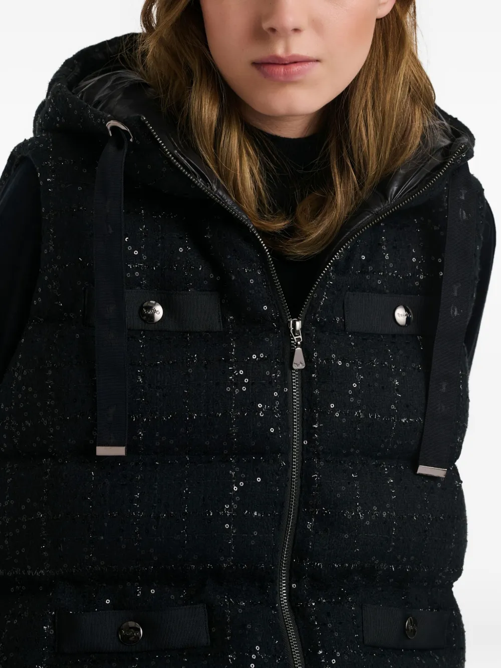 Weill Paris Sleeveless Tweed Down Gilet In Black