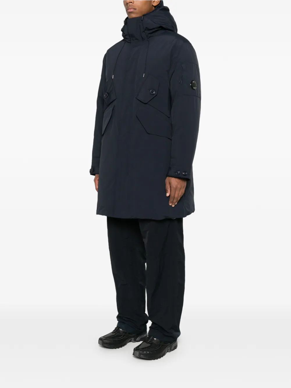 C.p. Company Hooded Pocket Coat In Blue