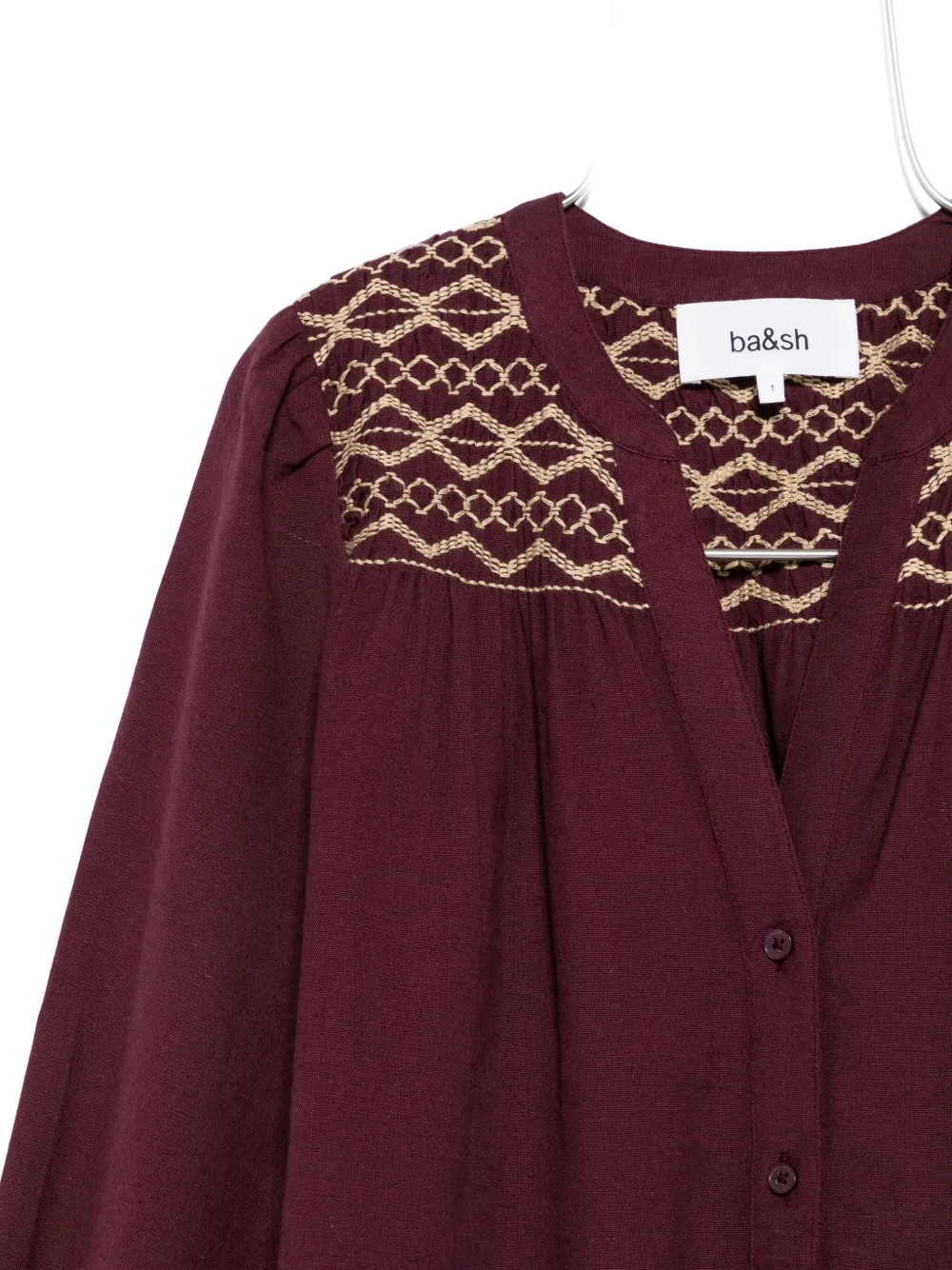 Ba&sh Samantha Embroidered Long-sleeve Shirt In Brown