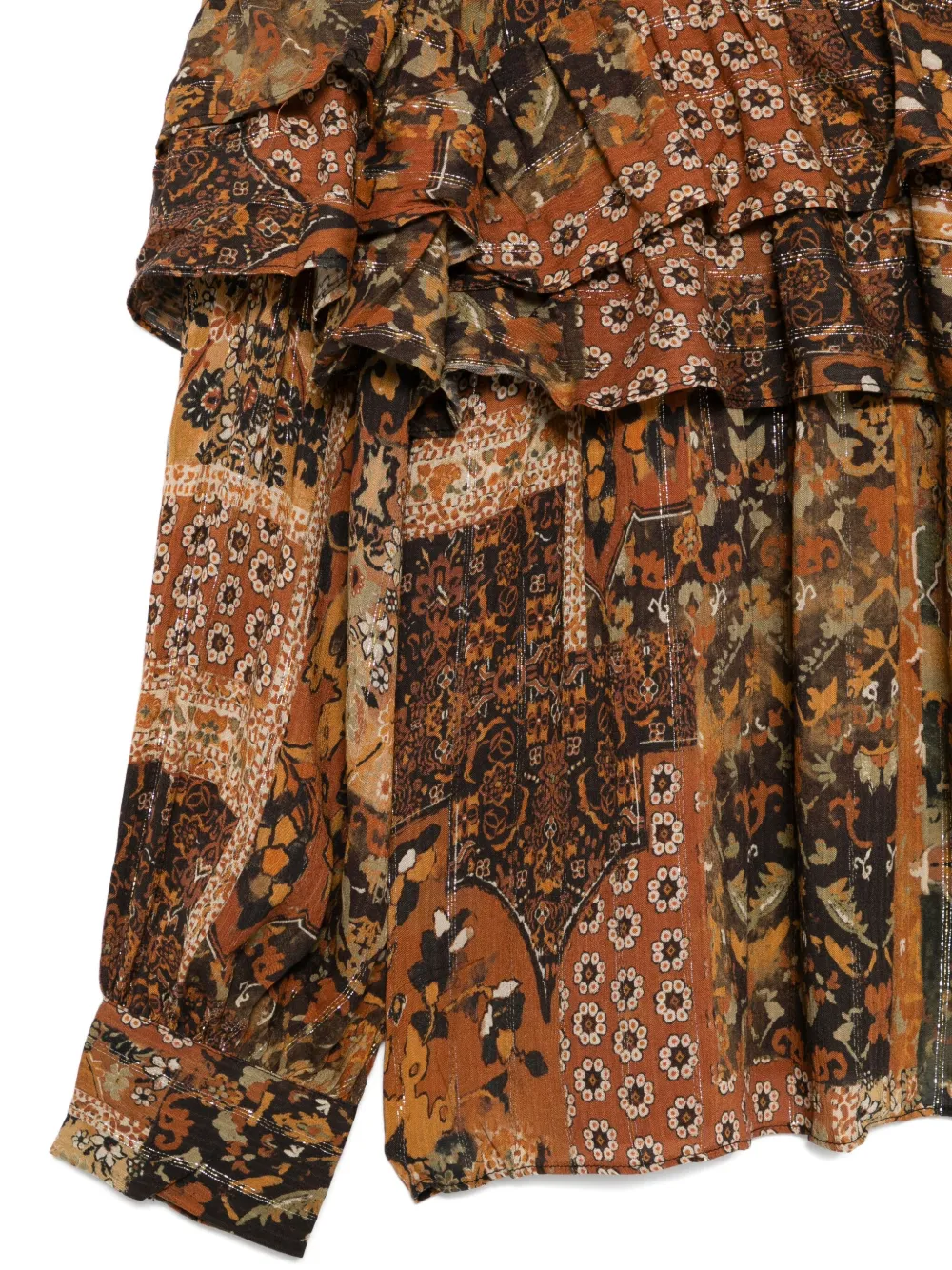 Ba&sh Floral-pattern Ruffled-detail Blouse In Brown
