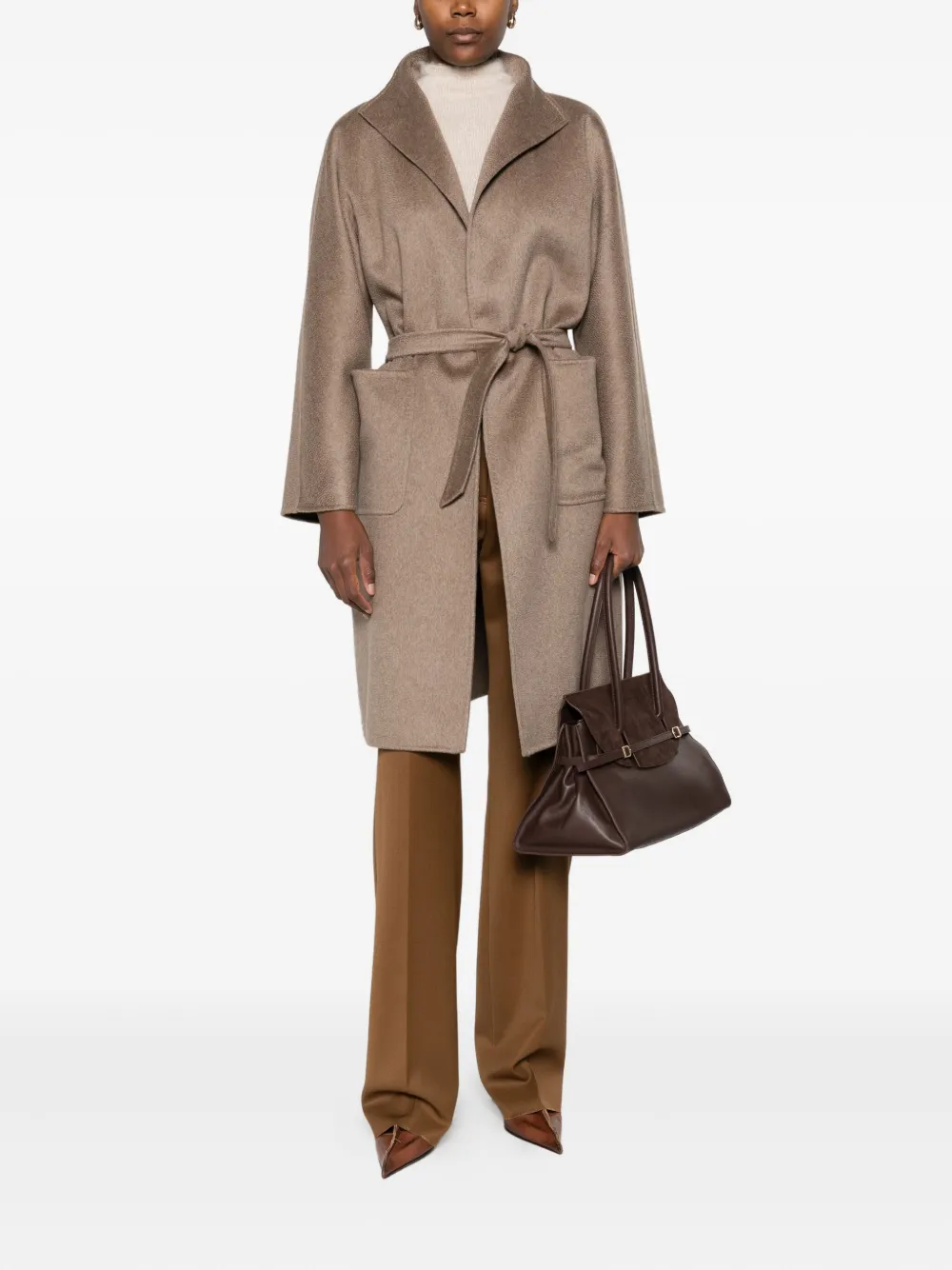 Max Mara Mantel met ceintuur - Bruin