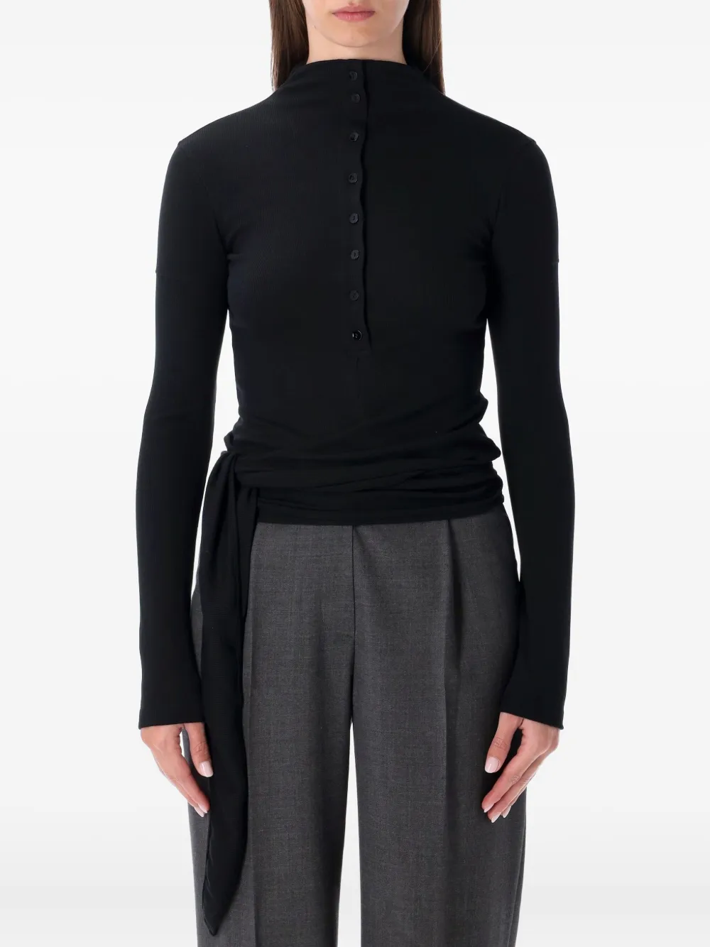 Low Classic Black Long Sleeve Half-neck Wrap Top In Black
