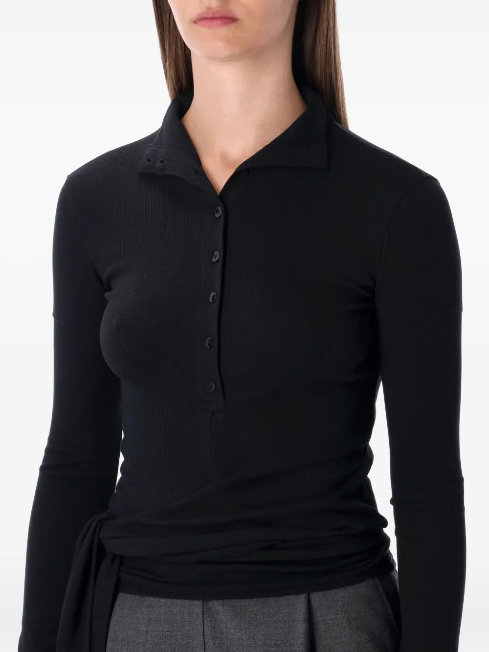 Low Classic Black Long Sleeve Half-neck Wrap Top In Black