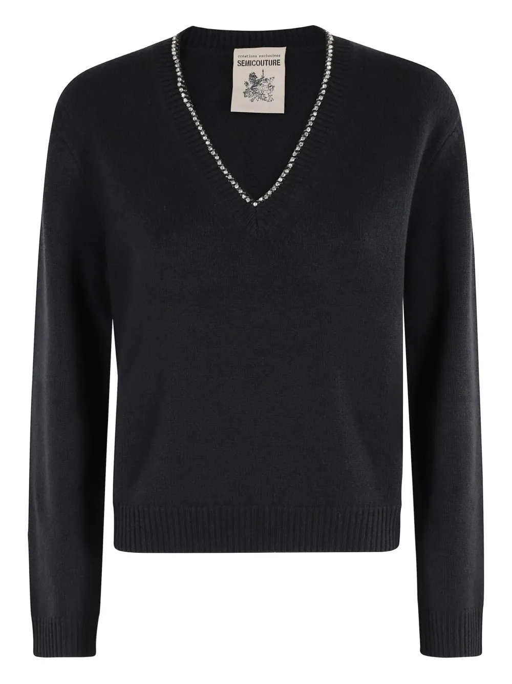 Semicouture rhinestone-embellished V-neck jumper | Black | Image 1