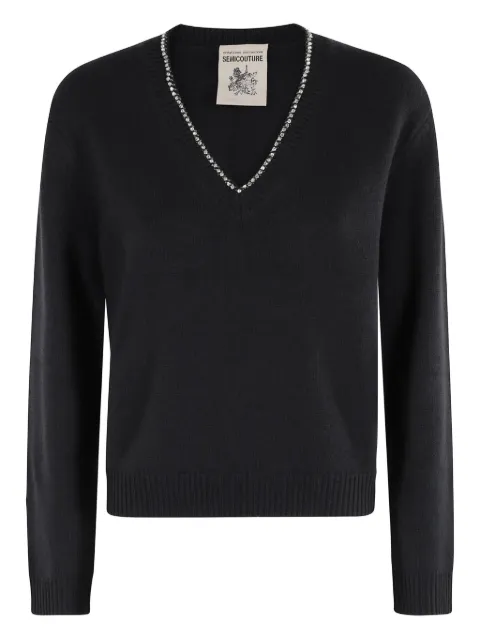 Semicouture rhinestone-embellished V-neck jumper