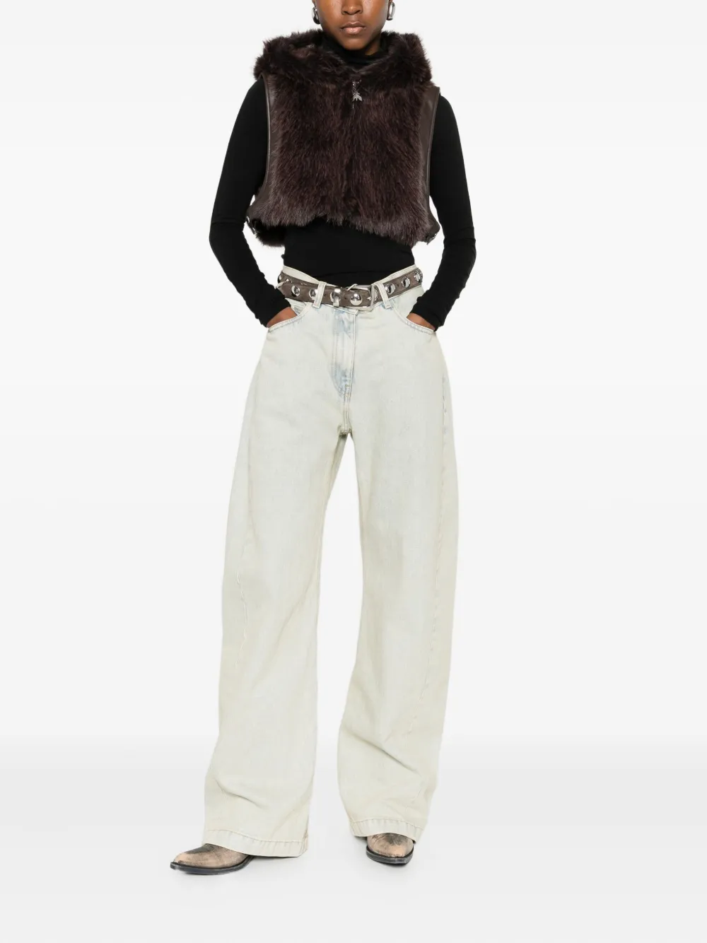Patrizia Pepe Shearling Gilet In Brown
