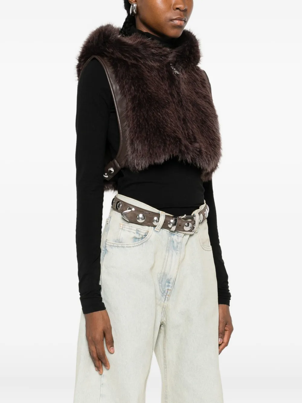 Patrizia Pepe Shearling Gilet In Brown