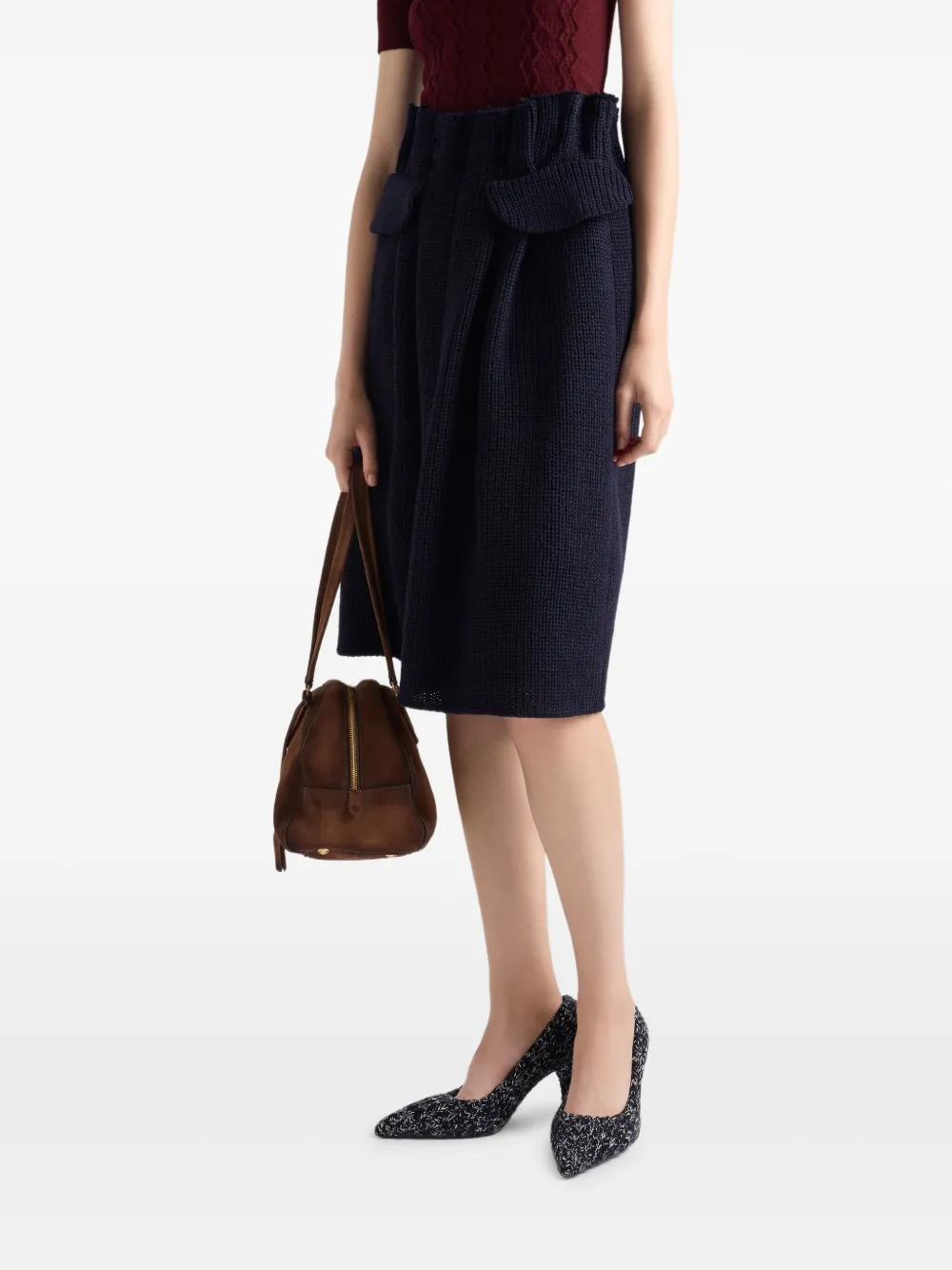 Prada Gebreide wollen straight rok Zwart