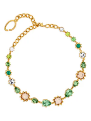 Collier Ras Du Cou Oscar De La Renta - Fleurs Dorées émaillées Blanc, Neuf Sans Emballage