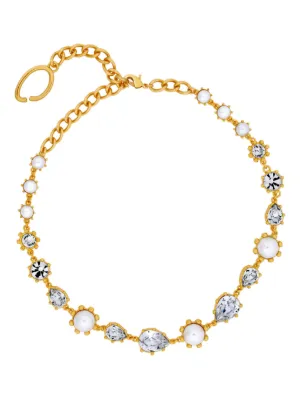 Collier Ras Du Cou Oscar De La Renta - Motif Floral Doré Avec Strass Et Cristaux - Neuf Sans Boîte