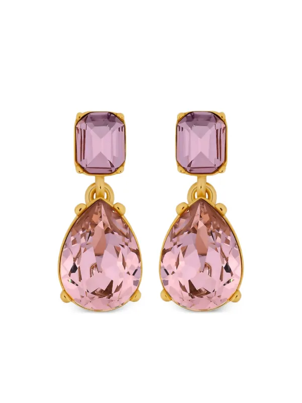 Boucles D'oreilles Oscar De La Renta En Cristal Transparent/bleu, Plaqué Or - Neuf Sans Emballage