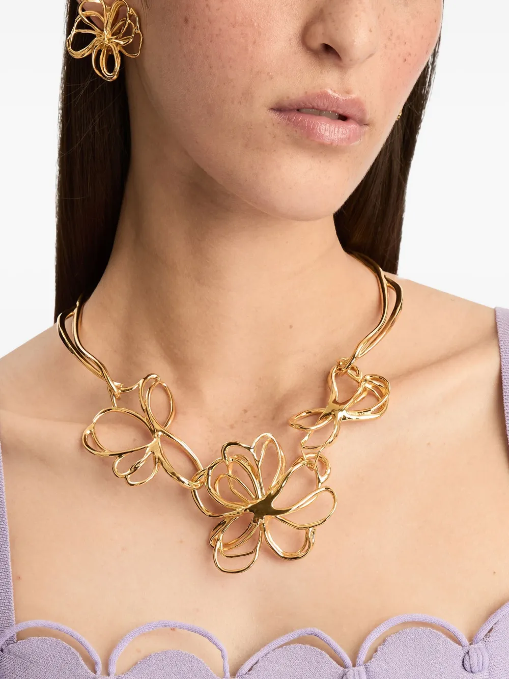 Oscar De La Renta Threaded Flower Necklace In Gold