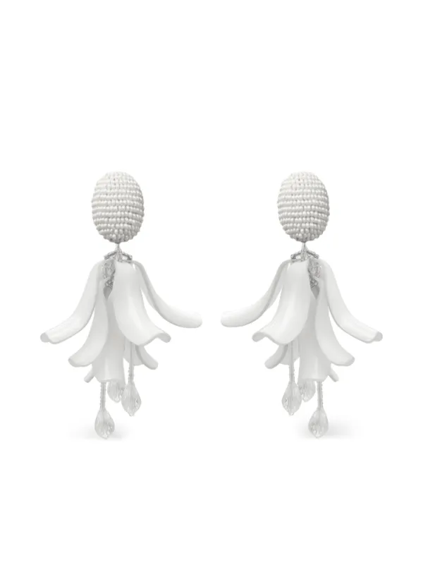 Boucles D'oreilles Oscar De La Renta - Grande Fleur émaillée Blanche, Plaqué Or, Neuf Sans Emballage