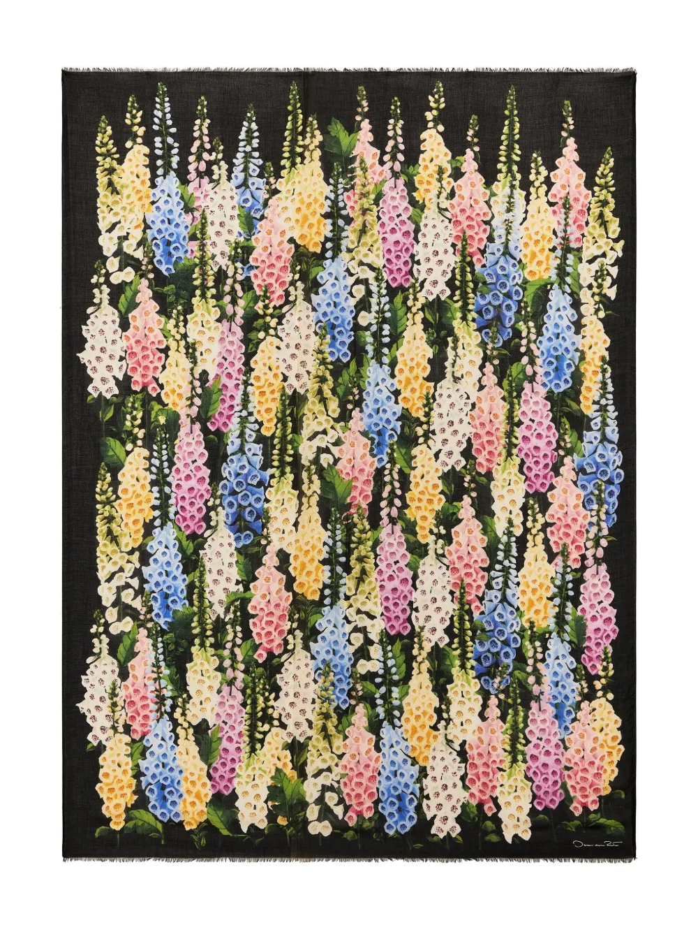 Oscar de la Renta Sjaal met bloemenprint - Zwart