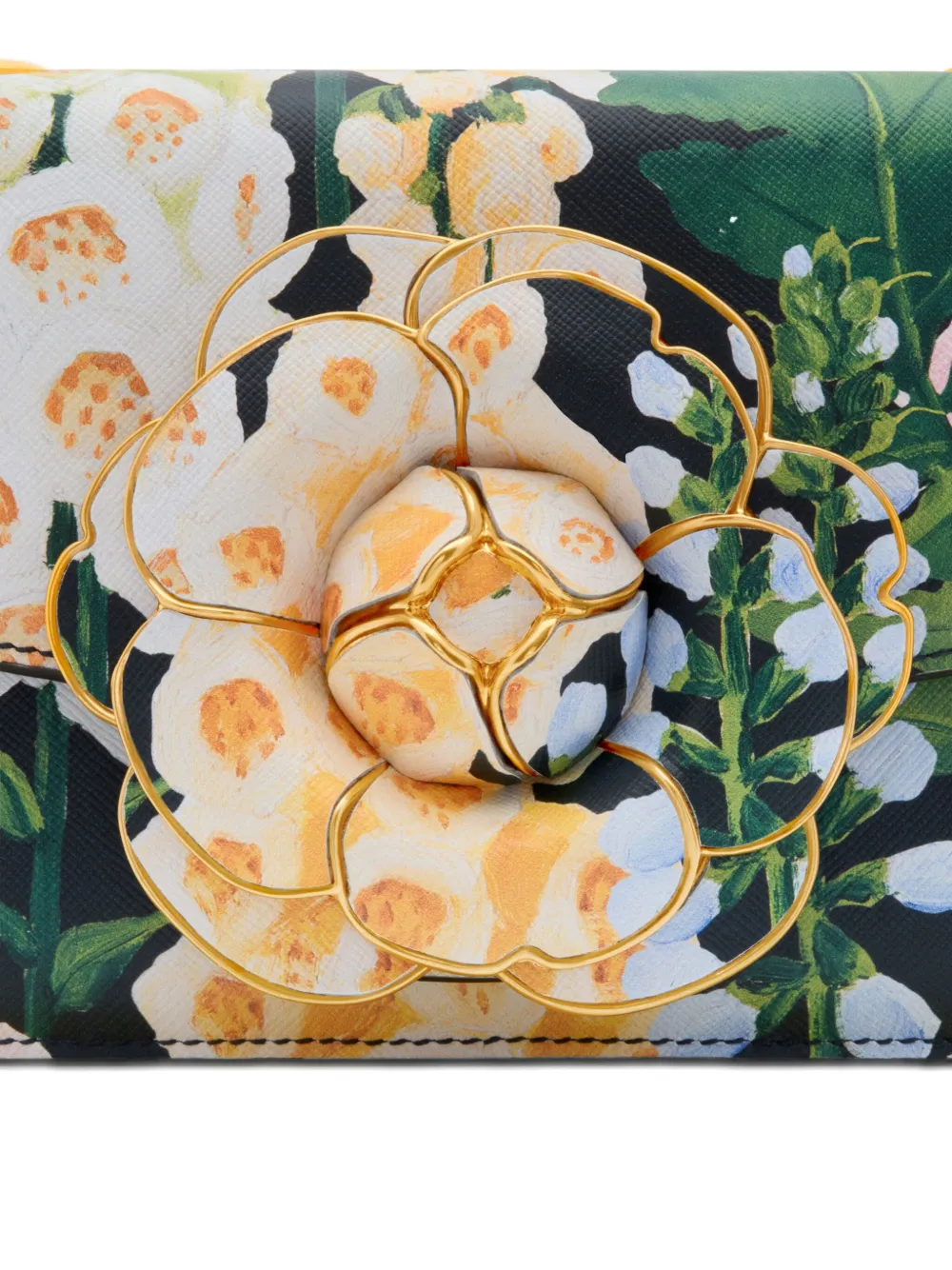 Oscar De La Renta Tro Floral-appliqué Chain Shoulder Bag In Green