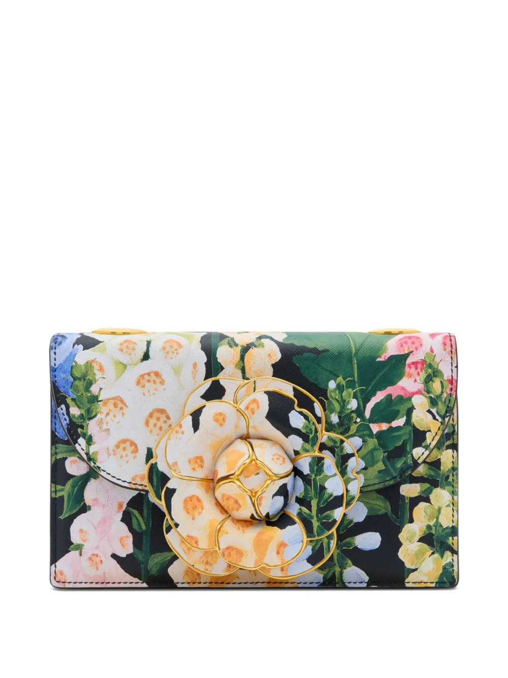 Oscar De La Renta Tro Floral-appliqué Chain Shoulder Bag In Green