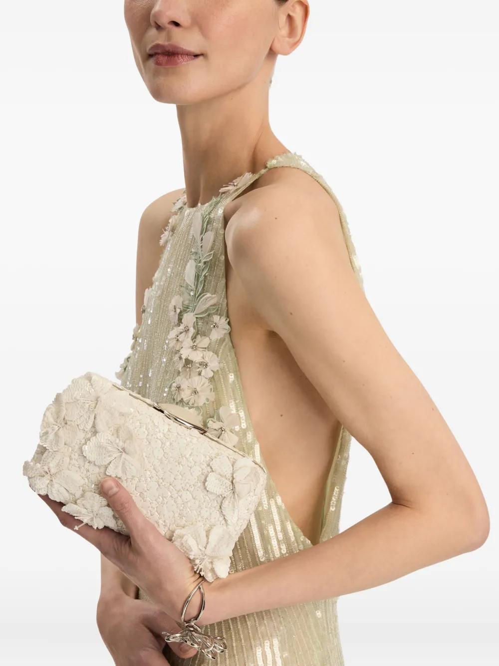 Oscar de la Renta Cherry Blossom clutch met borduurwerk - Wit