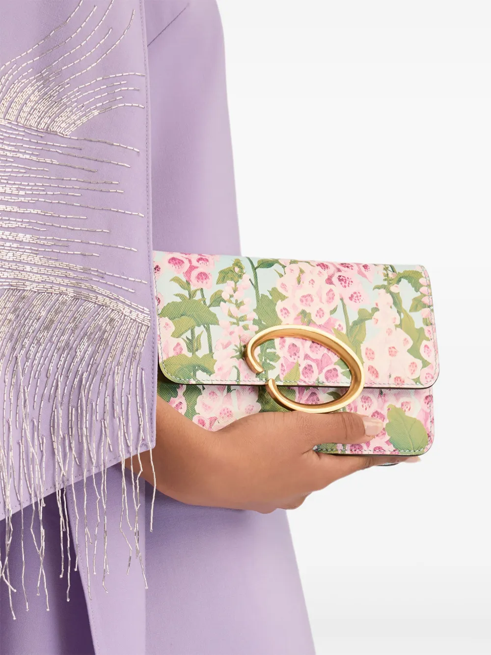 Oscar De La Renta O Pochette Floral Chain Shoulder Bag In Pink