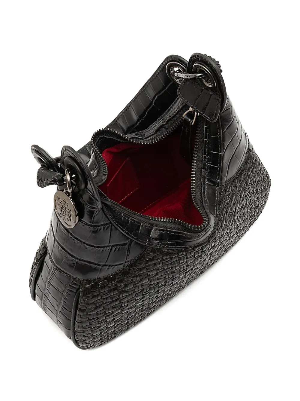 &isla Moon Woven Crocodile-effect Shoulder Bag In Black
