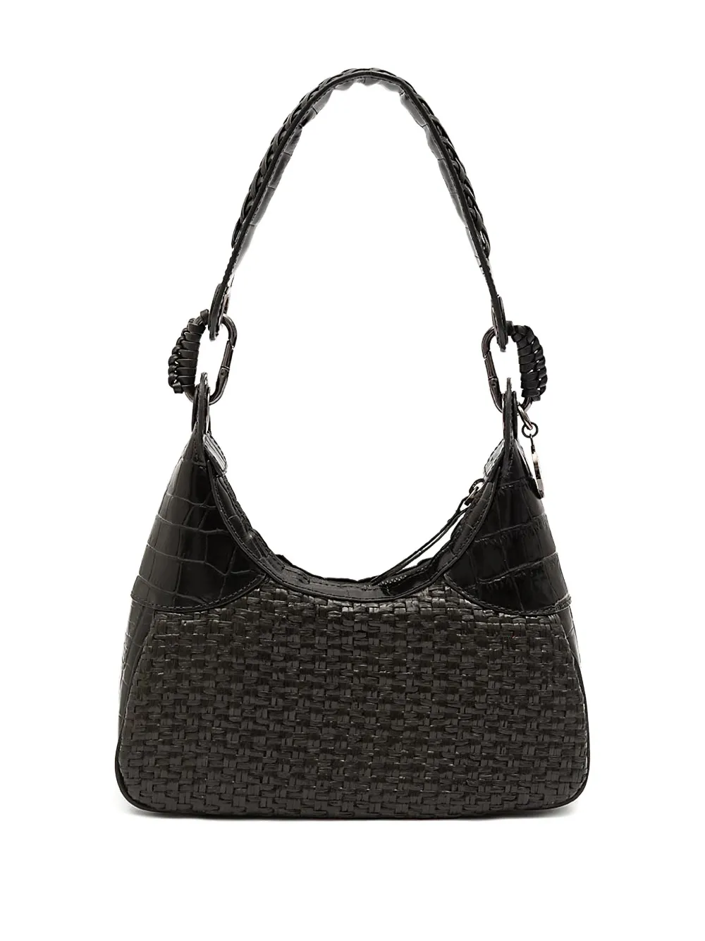Isla Moon woven crocodile-effect shoulder bag - Zwart