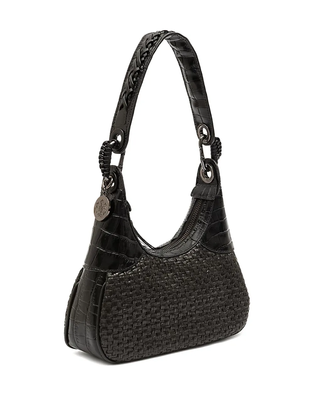 &isla Moon Woven Crocodile-effect Shoulder Bag In Black