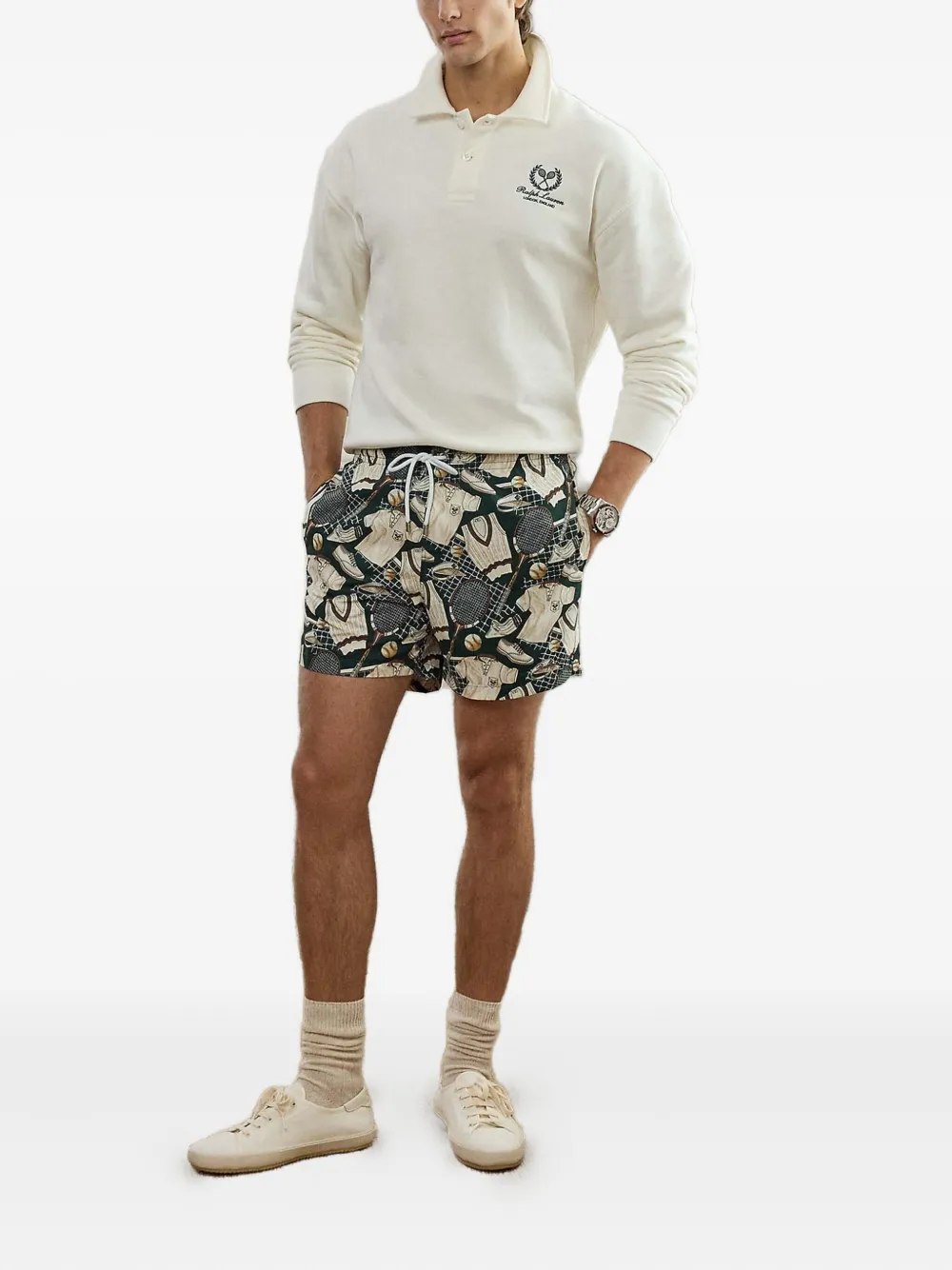Ralph Lauren Collection embroidered-detail long-sleeve polo shirt - Wit
