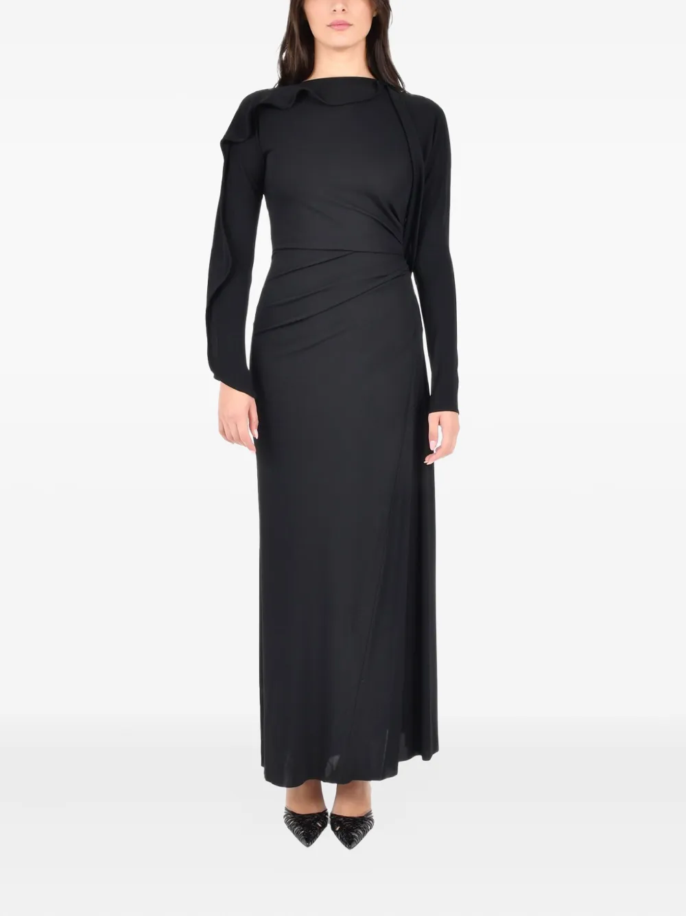 Victoria Beckham ruffled-detail maxi dress - ブラック Victoria Beckham ruffled-detail maxi dress - ブラック
