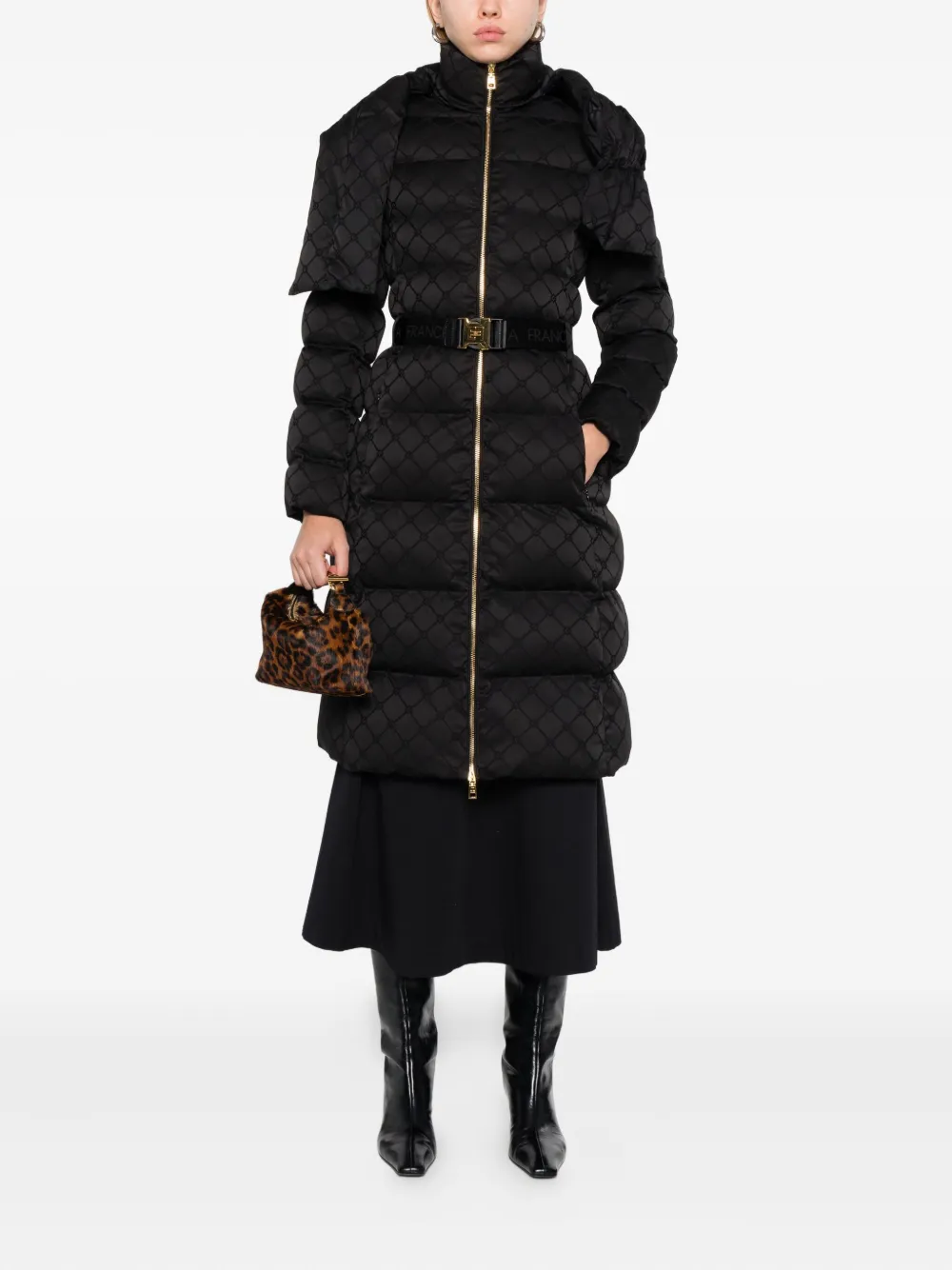 Elisabetta Franchi Belted Puffer Jacket In Black