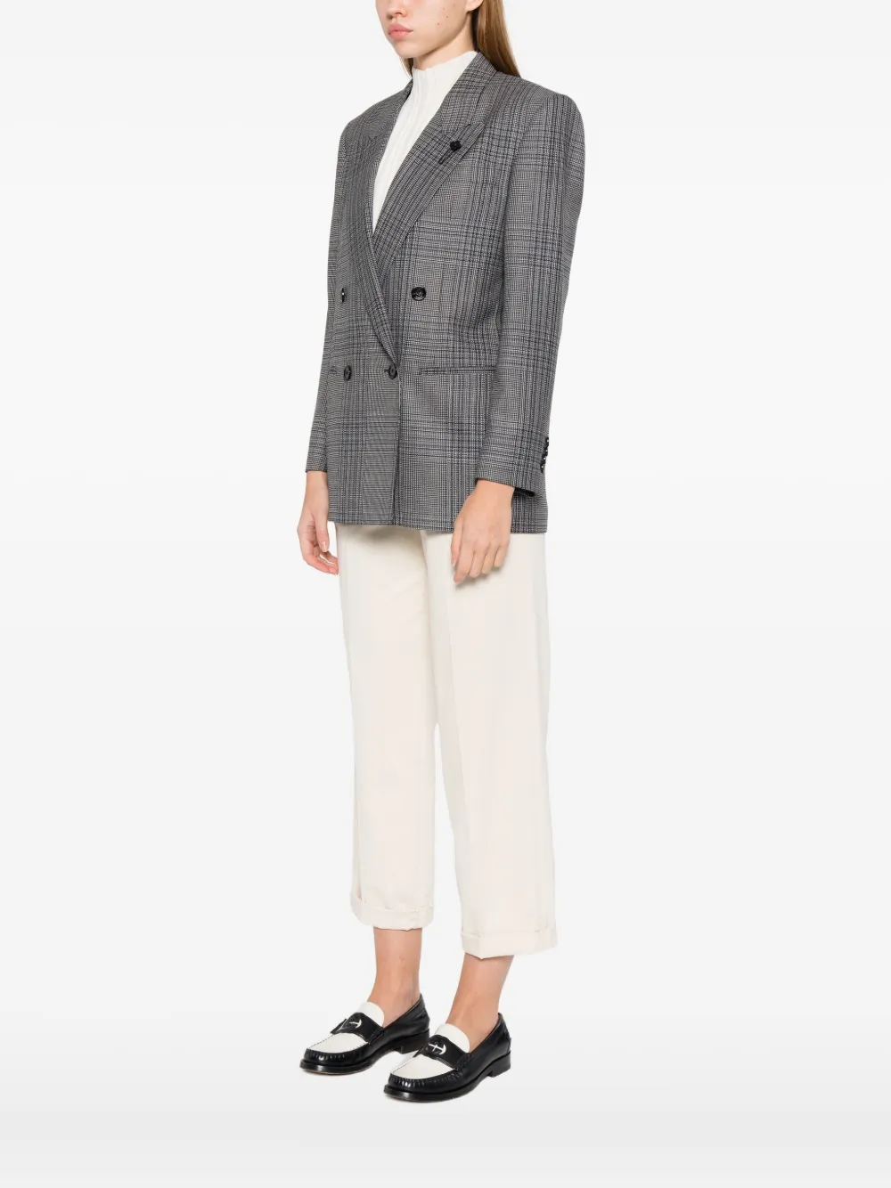Lardini Double-breasted Checked Blazer In Gray