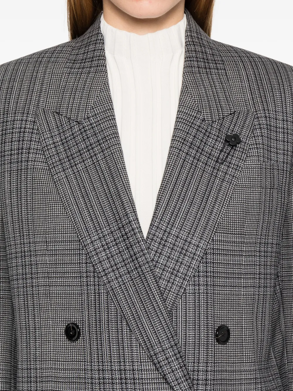 Lardini Double-breasted Checked Blazer In Gray