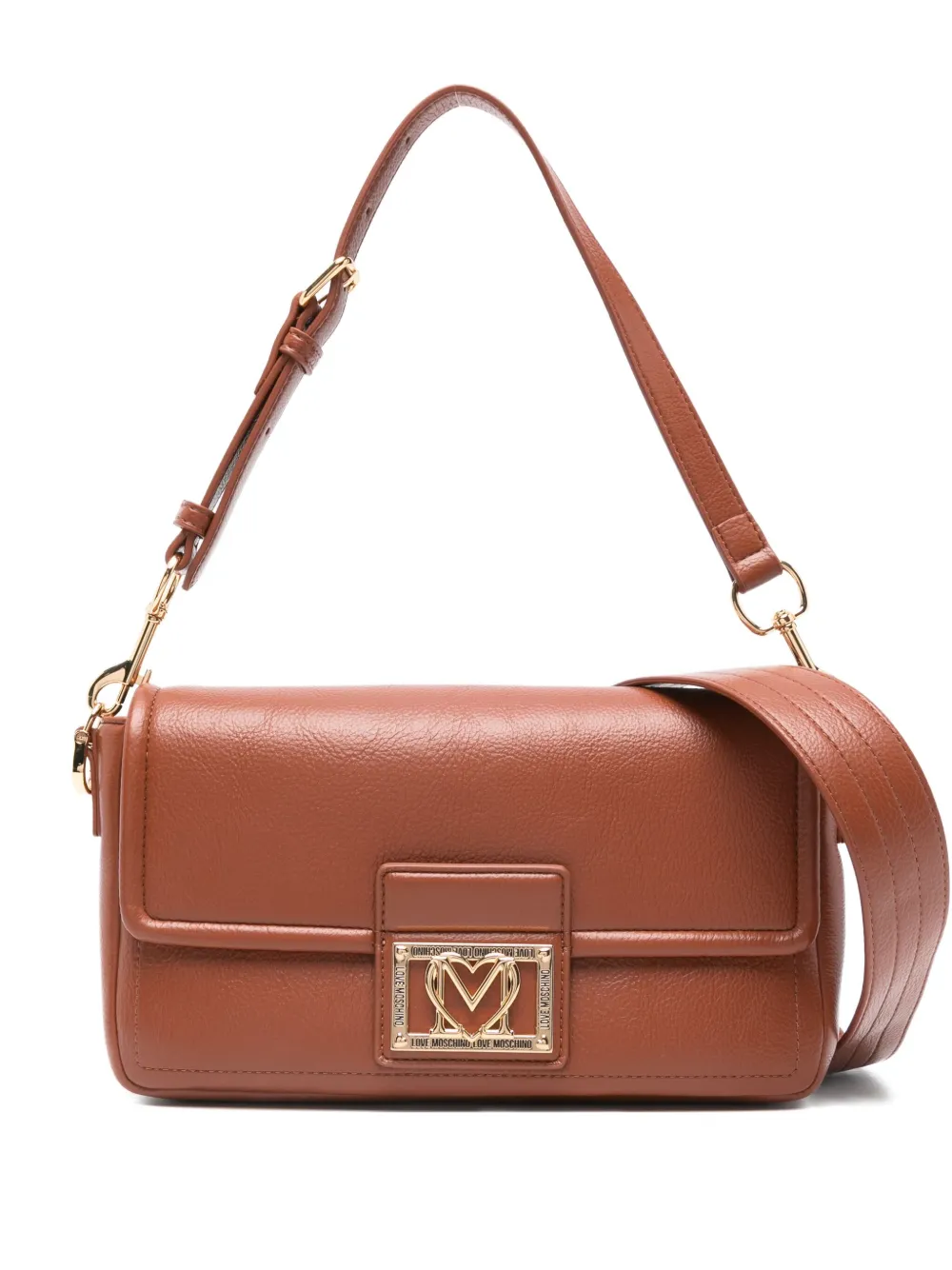 Love Moschino Borsa a spalla Locked In con applicazione - Marrone
