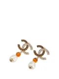 CHANEL Pre-Owned 2019 Gold Plated CC Rhinestones Pearl Drop Push Back Earrings costume earrings
