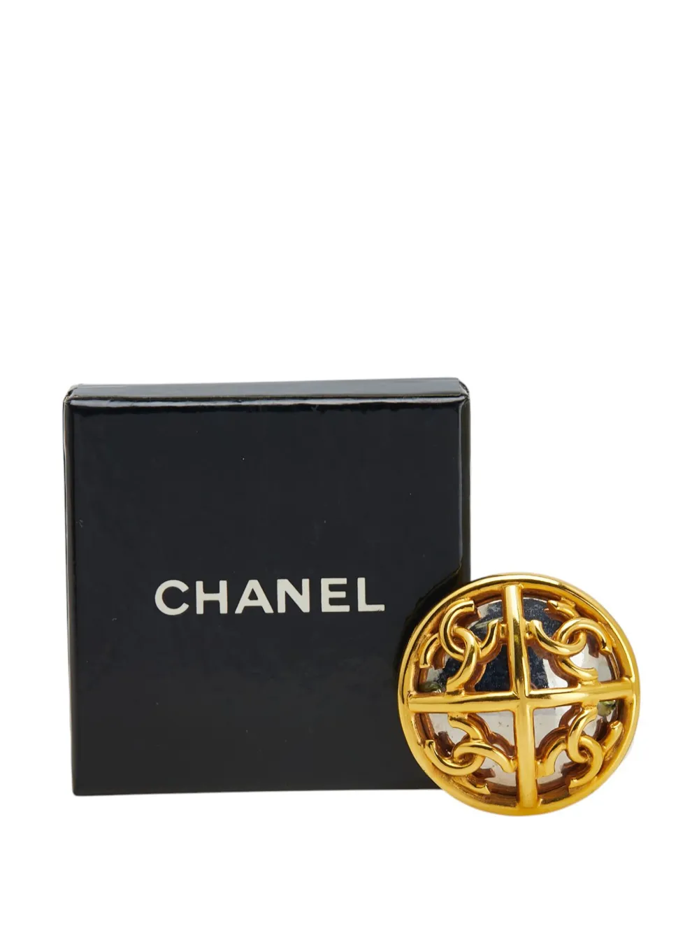Pre-owned Chanel 2003 Gold Plated And Silver Plated Cc Round Brooch Costume Brooch