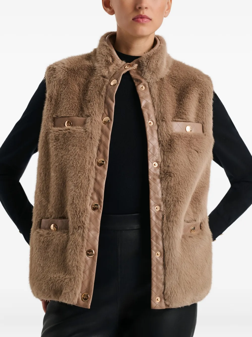 WEILL PARIS Bodywarmer van twee materialen Beige