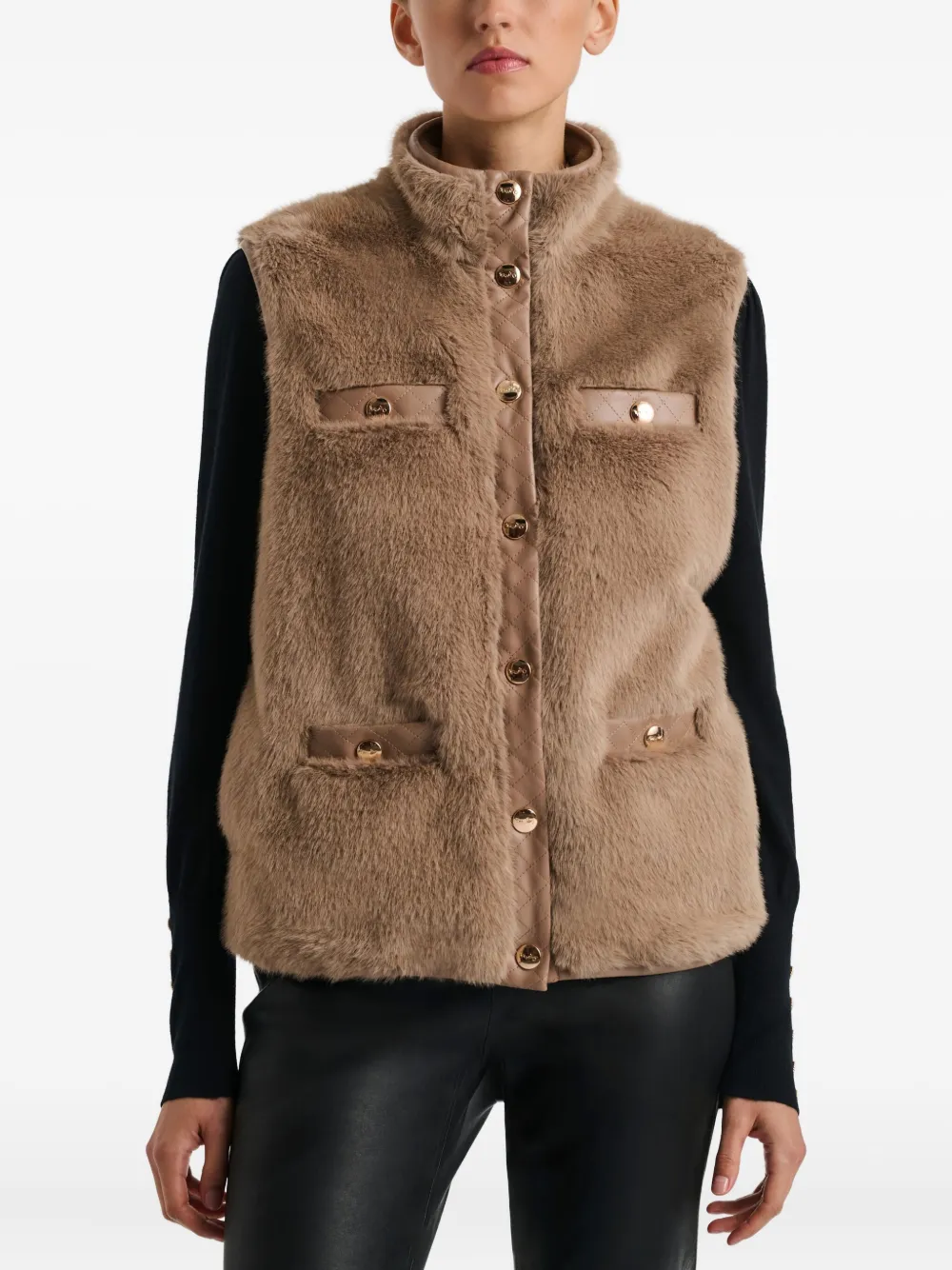 WEILL PARIS Bodywarmer van twee materialen Beige