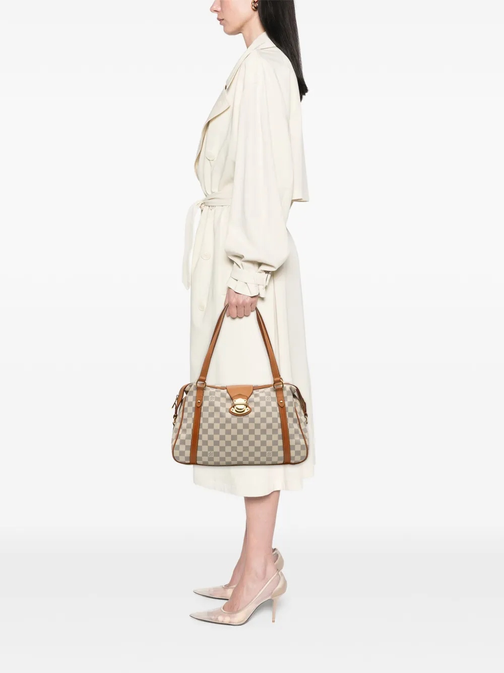 Pre-owned Louis Vuitton 2010 Damier Azur Stresa Pm Shoulder Bag In White