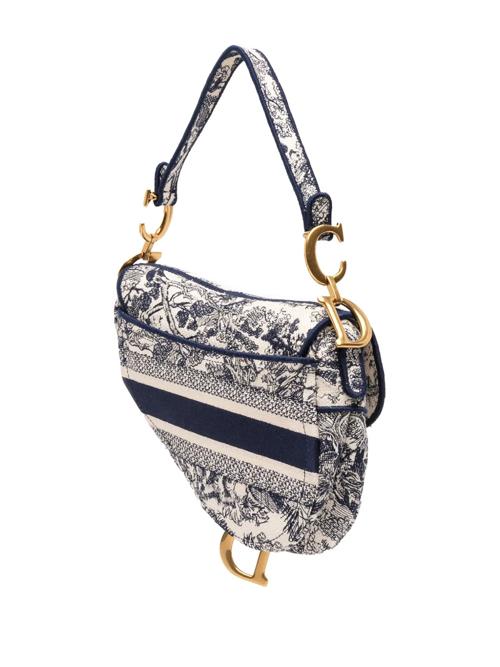 Pre-owned Dior 2020 Canvas Embroidered Toile De Jouy Saddle Bag Shoulder Bag In Blue