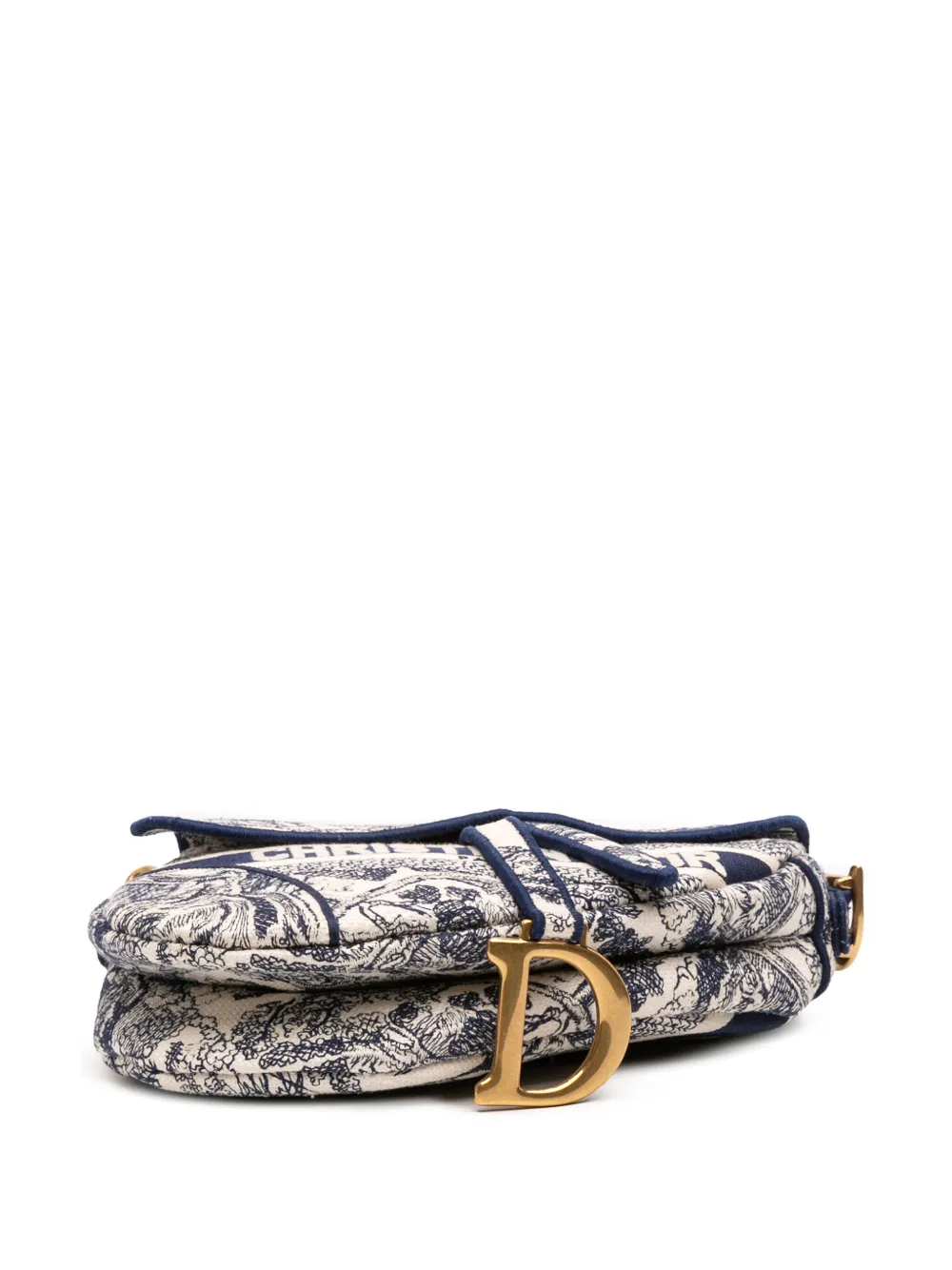 Pre-owned Dior 2020 Canvas Embroidered Toile De Jouy Saddle Bag Shoulder Bag In Blue