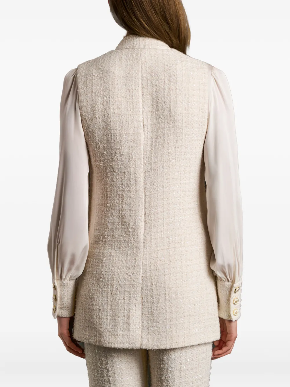 Weill Paris Tweed Button Sleeveless Gilet In Neutral