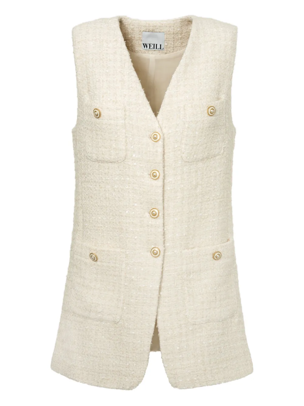 WEILL PARIS tweed button sleeveless gilet | Neutrals | Image 1