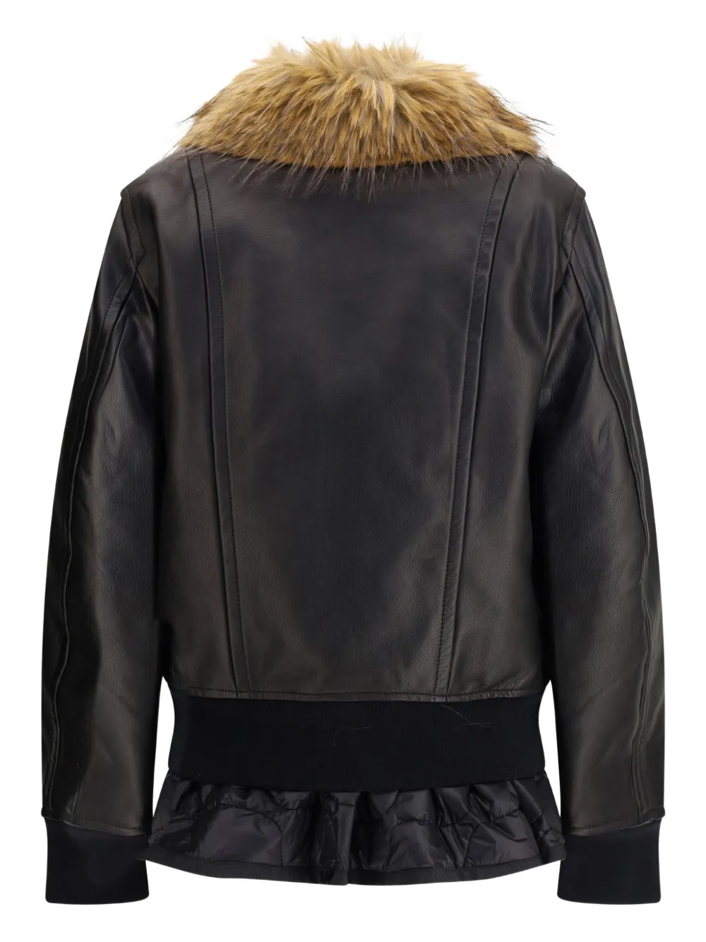 Sacai Leather Jacket With A Plush Collar In Black