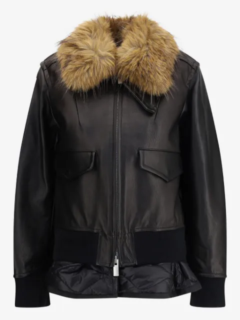 sacai plush-collar leather jacket