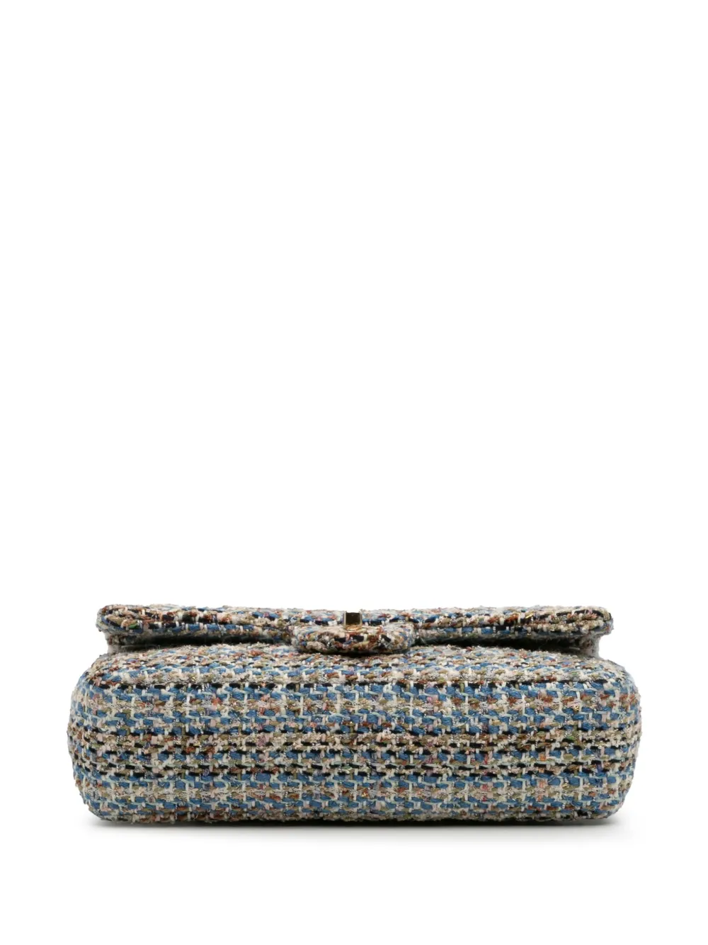 Pre-owned Chanel 2019 Medium Classic Multicolor Tweed Double Flap Shoulder Bag In White