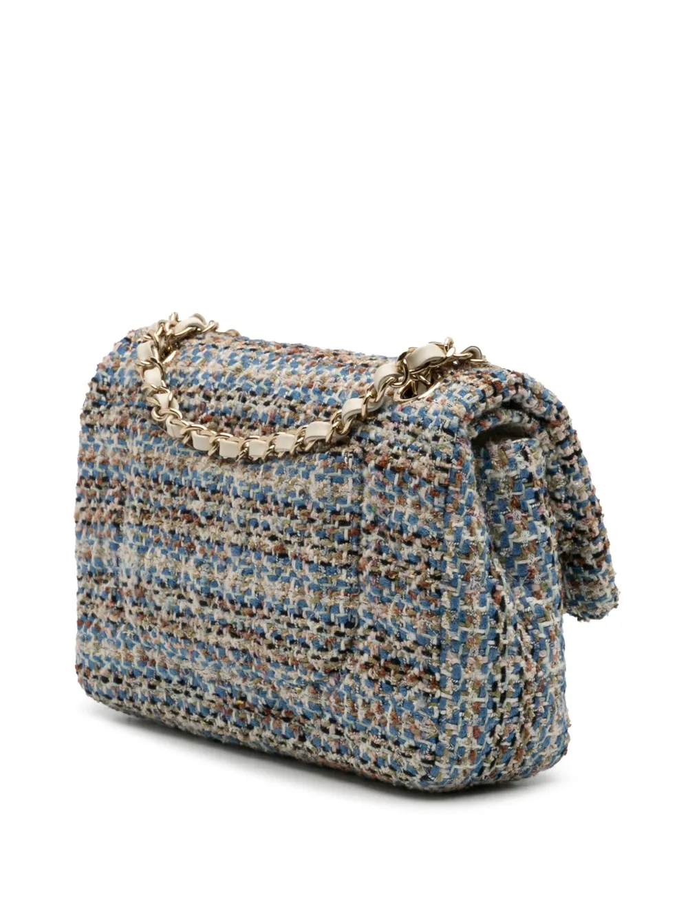 Pre-owned Chanel 2019 Medium Classic Multicolor Tweed Double Flap Shoulder Bag In White